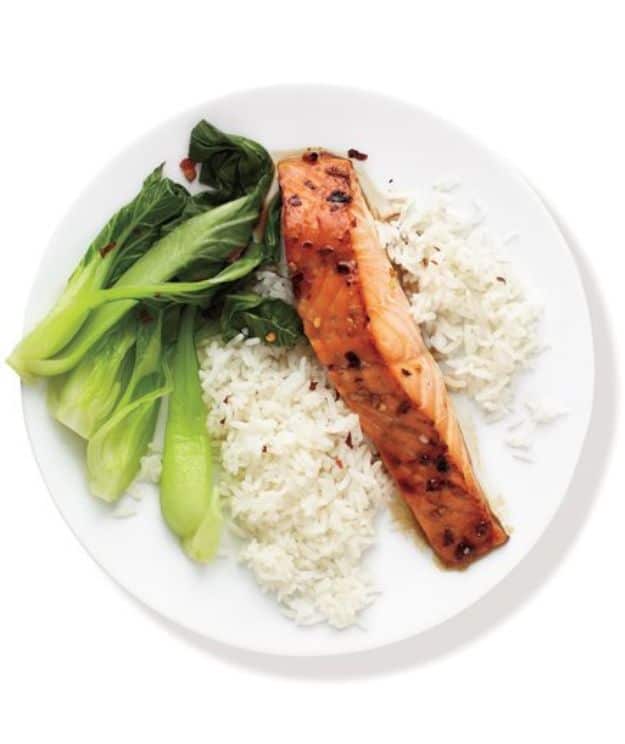  Easy Dinner Recipes - Spicy Salmon With Bok Choy and Rice - Quick and Simple Dinner Recipe Ideas for Weeknight and Last Minute Supper - Chicken, Ground Beef, Fish, Pasta, Healthy Salads, Low Fat and Vegetarian Dishes #easyrecipes #dinnerideas #recipes