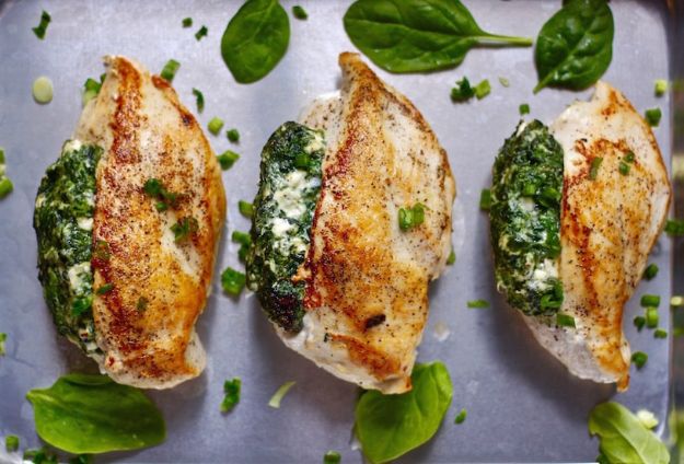 Chicken Breast Recipes - Spinach Stuffed Chicken Breasts - Healthy, Easy Chicken Recipes for Dinner, Lunch, Parties and Quick Weeknight Meals - Boneless Chicken Breast Casserole Recipes, Oven Baked Ideas, Crockpot Chicken Breasts, Marinades for Grilled Foods, Salads, Shredded Chicken Tacos, Creamy Pasta, Keto and Low Carb, Mexican, Asian and Italian Food #chicken #recipes #healthy
