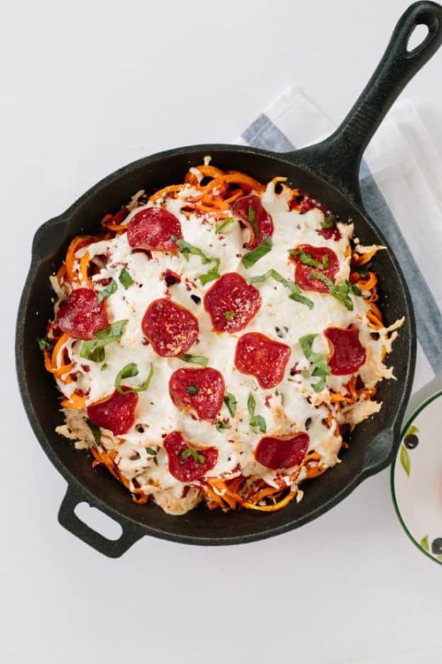 Veggie Noodle Recipes - Spiralized Sweet Potato Pizza bake With Turkey Pepperoni - How to Cook With Veggie Noodles - Healthy Pasta Recipe Ideas - How to Make Veggie Noodles With Carrots and Zucchini - Vegan, Vegetarian , Keto and Low Carb Dishes for Your Diet - Meatballs, Chicken, Cheese, Asian Stir Fry, Salad and Raw Preparations #veggienoodles #recipes #keto #lowcarb #ketorecipes #veggies #healthyrecipes #veganrecipes 