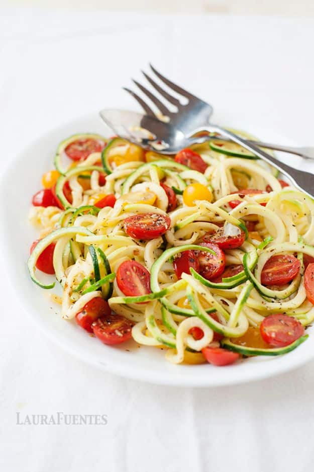 Veggie Noodle Recipes - Spiralized Zucchini And Tomatoes - How to Cook With Veggie Noodles - Healthy Pasta Recipe Ideas - How to Make Veggie Noodles With Carrots and Zucchini - Vegan, Vegetarian , Keto and Low Carb Dishes for Your Diet - Meatballs, Chicken, Cheese, Asian Stir Fry, Salad and Raw Preparations #veggienoodles #recipes #keto #lowcarb #ketorecipes #veggies #healthyrecipes #veganrecipes 