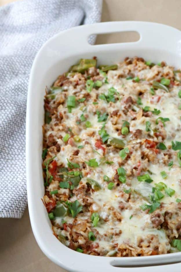 Best Casserole Recipes - Stuffed Bell Pepper Casserole - Healthy One Pan Meals Made With Chicken, Hamburger, Potato, Pasta Noodles and Vegetable - Quick Casseroles Kids Like - Breakfast, Lunch and Dinner Options - Mexican, Italian and Homestyle Favorites - Party Foods for A Crowd and Potluck Dishes #recipes #casseroles