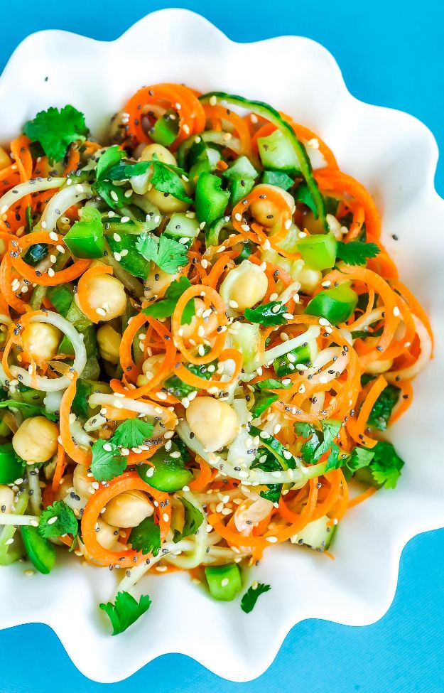 Veggie Noodle Recipes - Thai Salad with Carrot and Cucumber Noodles - How to Cook With Veggie Noodles - Healthy Pasta Recipe Ideas - How to Make Veggie Noodles With Carrots and Zucchini - Vegan, Vegetarian , Keto and Low Carb Dishes for Your Diet - Meatballs, Chicken, Cheese, Asian Stir Fry, Salad and Raw Preparations #veggienoodles #recipes #keto #lowcarb #ketorecipes #veggies #healthyrecipes #veganrecipes 