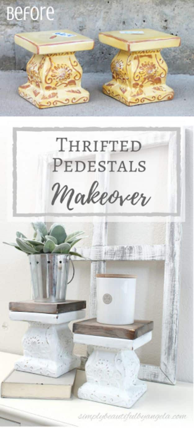 Thrift Store DIY Makeovers - Thrifted Pedestals Makeover - Decor and Furniture With Upcycling Projects and Tutorials - Room Decor Ideas on A Budget - Crafts and Decor to Make and Sell - Before and After Photos - Farmhouse, Outdoor, Bedroom, Kitchen, Living Room and Dining Room Furniture http://diyjoy.com/thrift-store-makeovers