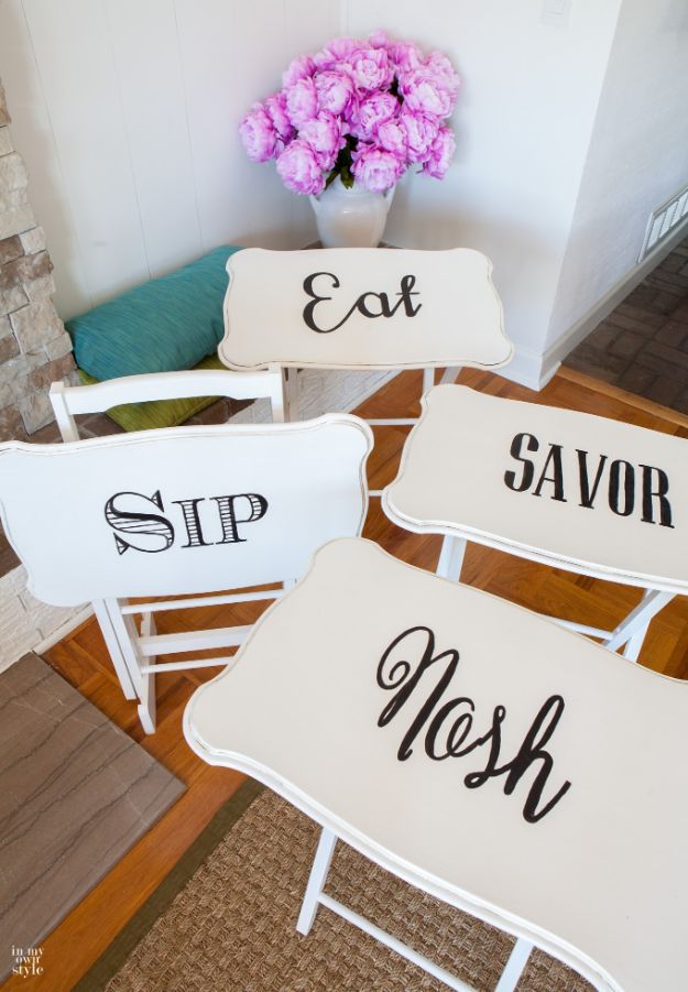 Thrift Store DIY Makeovers - Transfer Typography To Wood Furniture - Decor and Furniture With Upcycling Projects and Tutorials - Room Decor Ideas on A Budget - Crafts and Decor to Make and Sell - Before and After Photos - Farmhouse, Outdoor, Bedroom, Kitchen, Living Room and Dining Room Furniture http://diyjoy.com/thrift-store-makeovers