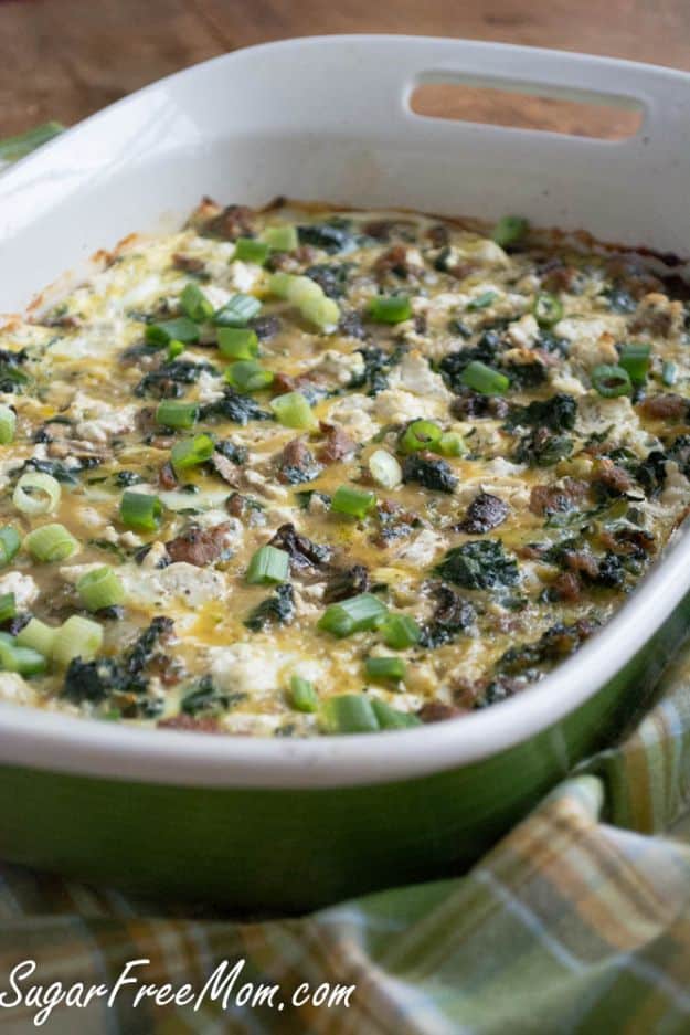 Best Casserole Recipes - Turkey Sausage Spinach Mushroom Egg Bake - Healthy One Pan Meals Made With Chicken, Hamburger, Potato, Pasta Noodles and Vegetable - Quick Casseroles Kids Like - Breakfast, Lunch and Dinner Options - Mexican, Italian and Homestyle Favorites - Party Foods for A Crowd and Potluck Dishes #recipes #casseroles