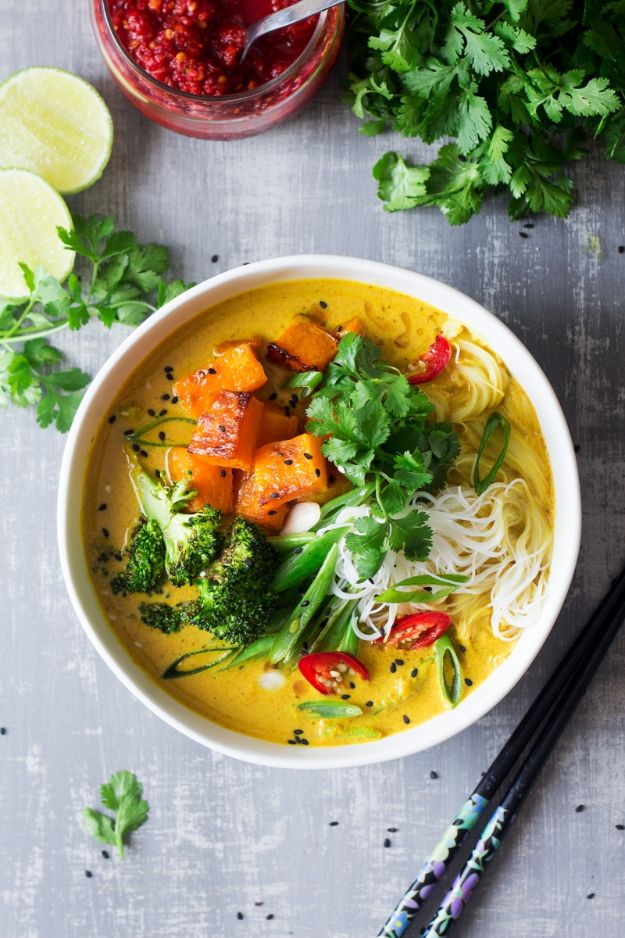 Soup Recipes - Vegan Khao Soi Soup - Healthy Soups and Recipe Ideas - Easy Slow Cooker Dishes, Soup Recipe for Chicken, Sausage, With Ground Beef, Potato, Vegetarian, Mexican and Asian Varieties - Creamy Soups for Winter and Fall - Low Carb and Keto Meals - Quick Bean Soup and Copycat Recipes #soup #recipes 