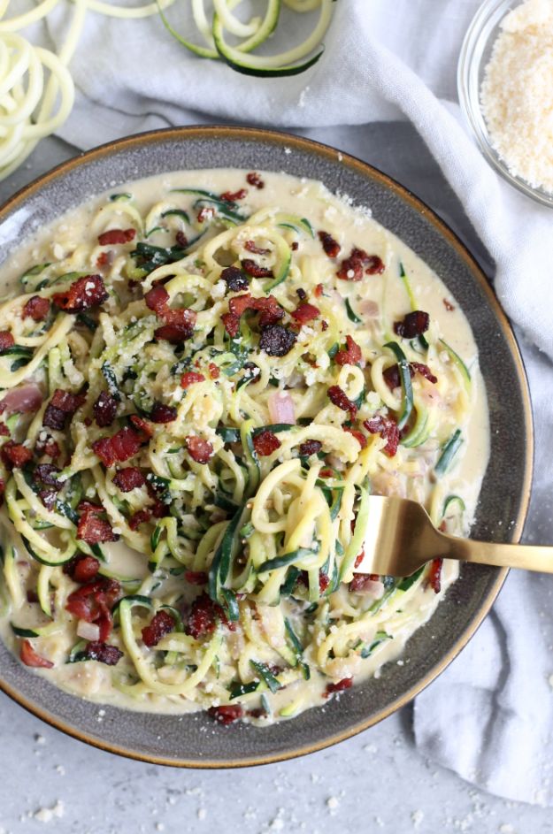 Veggie Noodle Recipes - Zucchini Noodle Carbonara - How to Cook With Veggie Noodles - Healthy Pasta Recipe Ideas - How to Make Veggie Noodles With Carrots and Zucchini - Vegan, Vegetarian , Keto and Low Carb Dishes for Your Diet - Meatballs, Chicken, Cheese, Asian Stir Fry, Salad and Raw Preparations #veggienoodles #recipes #keto #lowcarb #ketorecipes #veggies #healthyrecipes #veganrecipes 