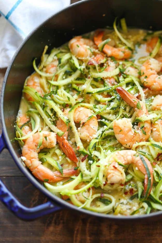 Veggie Noodle Recipes - Zucchini Shrimp Scampi - How to Cook With Veggie Noodles - Healthy Pasta Recipe Ideas - How to Make Veggie Noodles With Carrots and Zucchini - Vegan, Vegetarian , Keto and Low Carb Dishes for Your Diet - Meatballs, Chicken, Cheese, Asian Stir Fry, Salad and Raw Preparations #veggienoodles #recipes #keto #lowcarb #ketorecipes #veggies #healthyrecipes #veganrecipes 