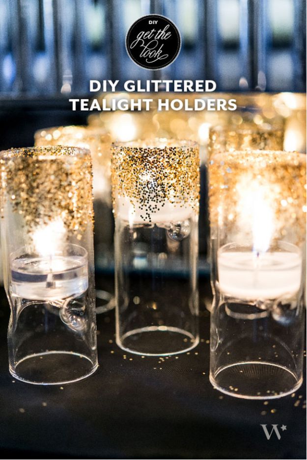 Dollar Tree Wedding Ideas - DIY Glittered Tealight Holders - Cheap and Easy Dollar Store Crafts from Your Local Dollar Tree Store - Inexpensive Wedding Decor for the Bride on A Budget - Crafts and Centerpieces, Guest Book, Favors and Decorations You Can Make for Weddings - Pretty, Creative Flowers, Table Decor, Place Cards, Signs and Event Planning Idea 