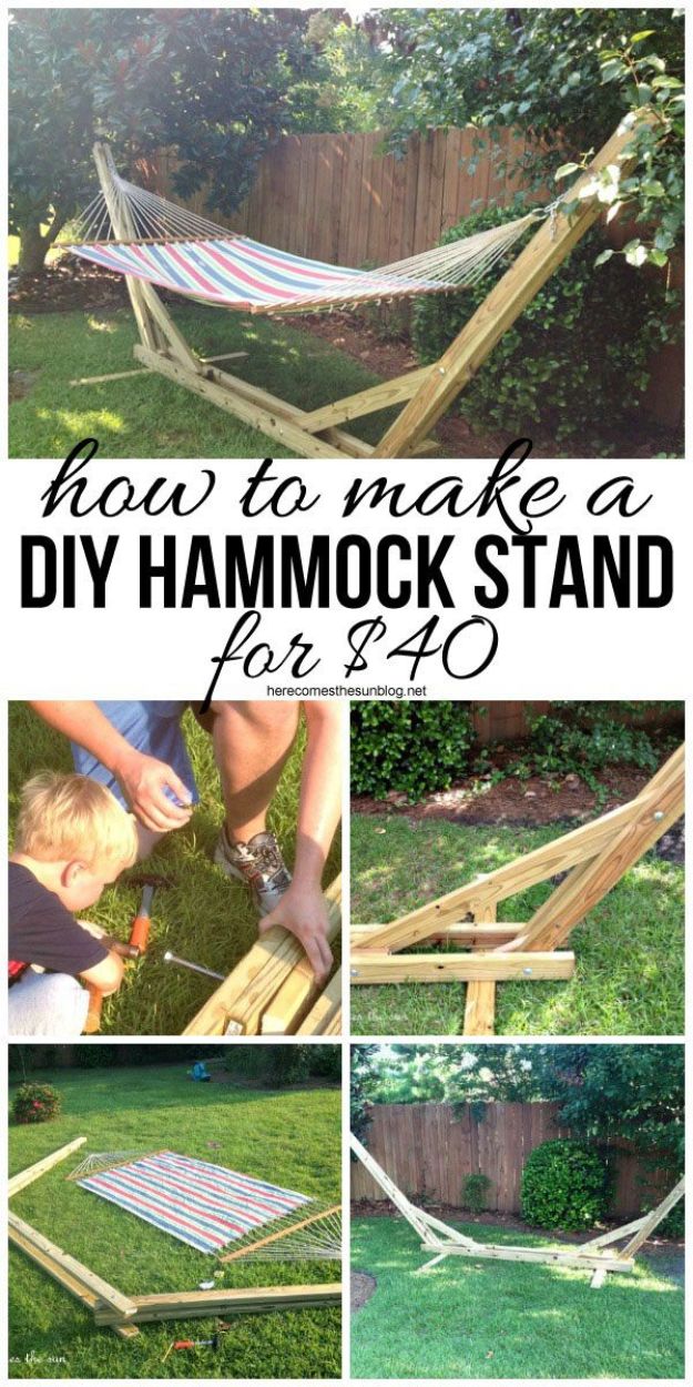 DIY Outdoor Furniture - DIY Hammock Stand - Cheap and Easy Ideas for Patio and Porch Seating and Tables, Chairs, Sofas - How To Make Outdoor Furniture Projects on A Budget - Fmaily Friendly Decor Kids Love - Quick Projects to Make This Weekend - Swings, Pallet Tables, End Tables, Rocking Chairs, Daybeds and Benches  