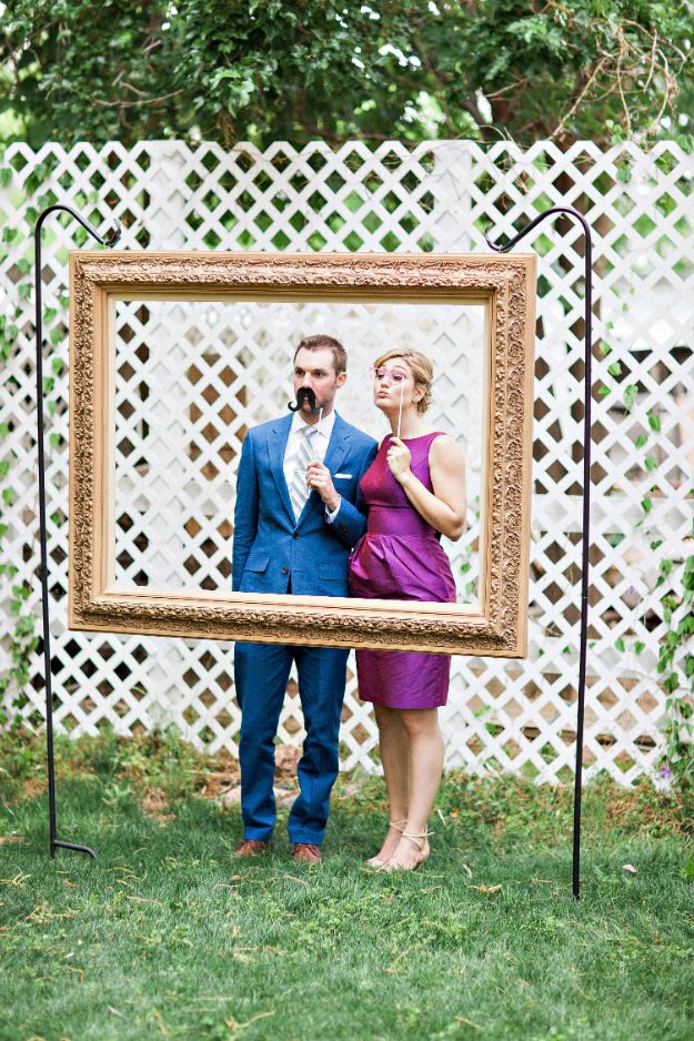 Dollar Tree Wedding Ideas - DIY Hanging Frame Wedding Photo Booth - Cheap and Easy Dollar Store Crafts from Your Local Dollar Tree Store - Inexpensive Wedding Decor for the Bride on A Budget - Crafts and Centerpieces, Guest Book, Favors and Decorations You Can Make for Weddings - Pretty, Creative Flowers, Table Decor, Place Cards, Signs and Event Planning Idea 