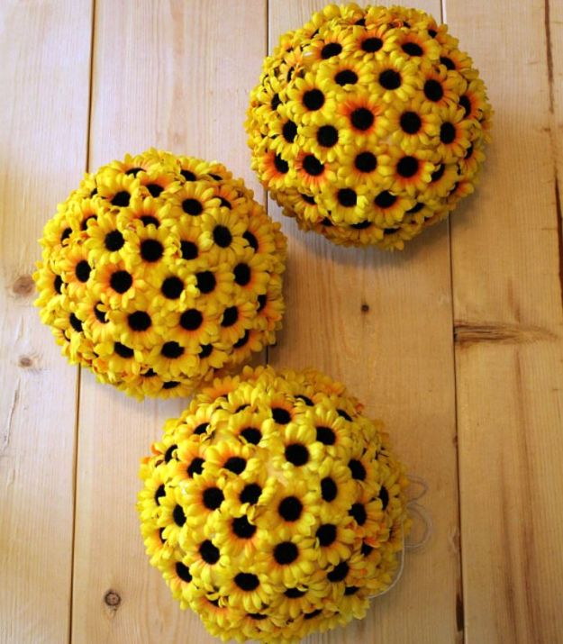 Dollar Tree Wedding Ideas - DIY Hanging Sunflower Balls - Cheap and Easy Dollar Store Crafts from Your Local Dollar Tree Store - Inexpensive Wedding Decor for the Bride on A Budget - Crafts and Centerpieces, Guest Book, Favors and Decorations You Can Make for Weddings - Pretty, Creative Flowers, Table Decor, Place Cards, Signs and Event Planning Idea 