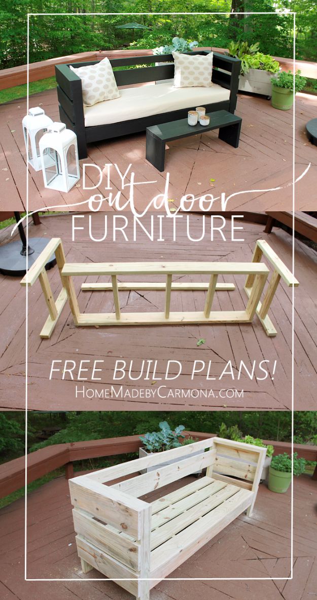 DIY Patio Furniture Ideas - Outdoor Furniture - Cheap Do It Yourself Porch and Easy Backyard Furniture, Rocking Chairs, Swings, Benches, Stools and Seating Tutorials - Dining Tables from Pallets, Cinder Blocks and Upcyle Ideas - Sectional Couch Plans With Cushions - Makeover Tips for Existing Furniture #diyideas #outdoors #diy #backyardideas #diyfurniture #patio #diyjoy http://diyjoy.com/diy-patio-furniture-ideas