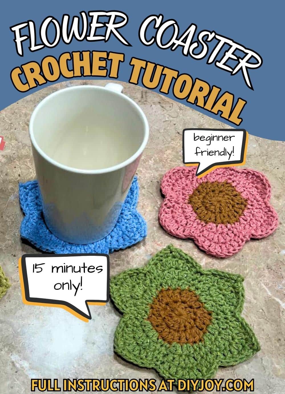 Minute Crochet Flower Coaster Tutorial