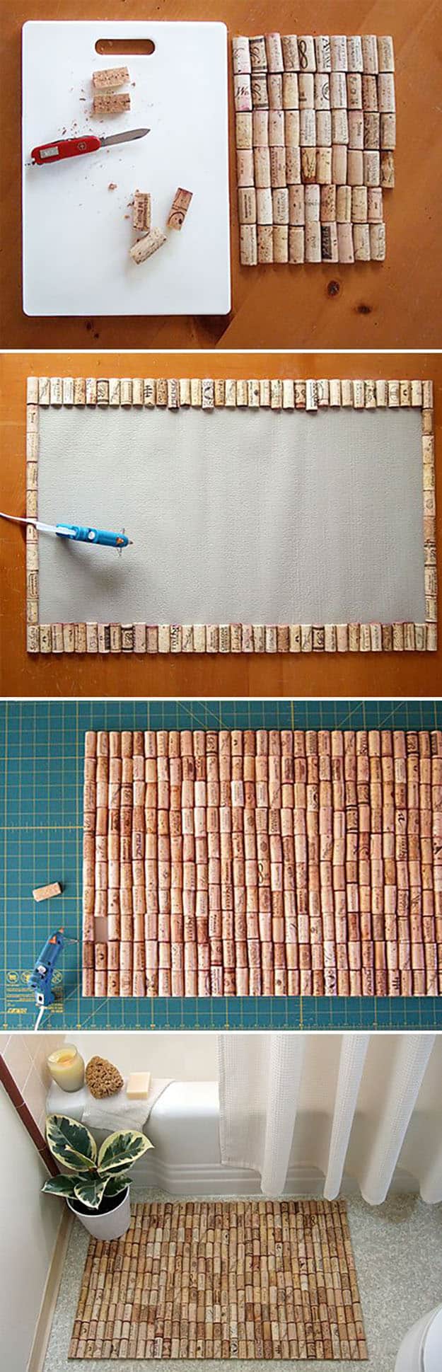 Easy Wine Cork Craft Ideas for the Home - DIY Wine Cork Bathmat - DIY Projects & Crafts by DIY JOY 