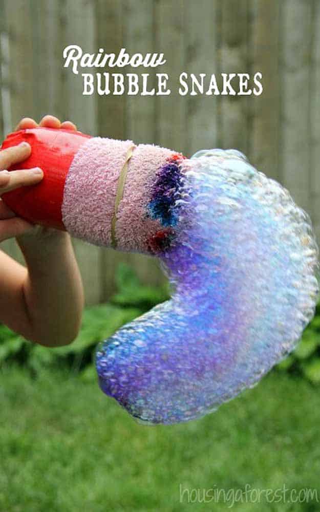 DIY Outdoors Kids Crafts & Fun Water Activites - DIY Bubble Snake Rainbows - DIY Projects & Crafts by DIY JOY at http://diyjoy.com/fun-outdoor-crafts-for-kids