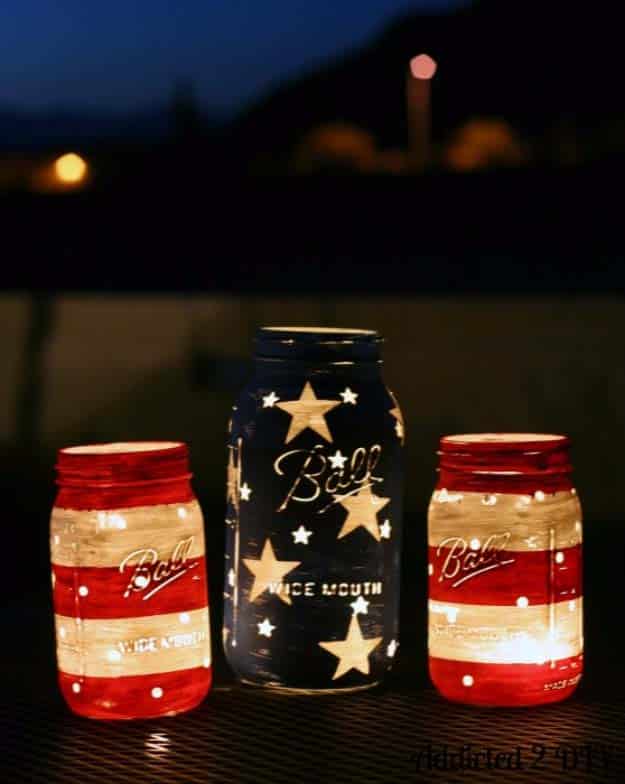 Rustic DIY Ideas With the American Flag | Patriotic Flag Country Crafts and  DIY Projects for the Home and Backyard | Patriotic DIY Mason Jar Lanterns | http://diyjoy.com/diy-projects-decor-american-flag