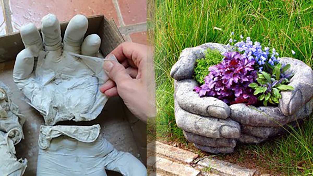 DIY Concrete Hand Planters