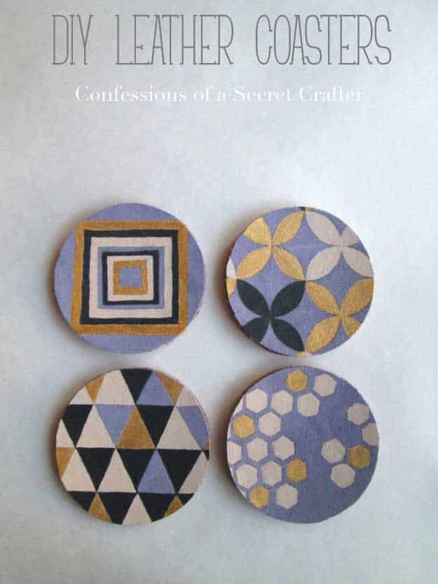 27 MORE Expensive Looking DIY Gifts. Crafts and DIY Gift Ideas for Him, for Her, for Family and Friends. Perfect for Birthday, Christmas, Mom and Dad. | Leather Painted Coasters | 