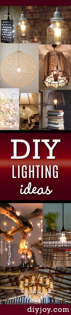 DIY Lighting Ideas and Cool DIY Light Projects for the Home. Chandeliers, lamps, awesome pendants and creative hanging fixtures,  complete with tutorials with instructions  |  http://diyjoy.com/diy-projects-lighting-ideas