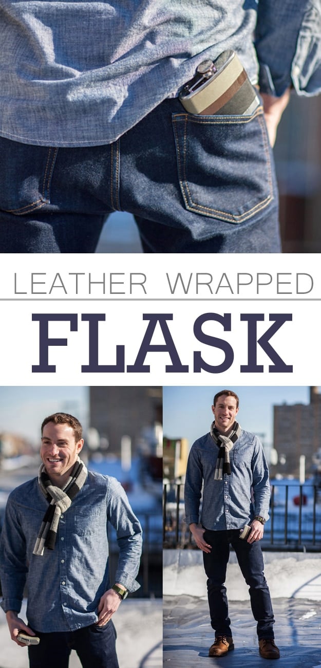 DIY Gifts For Men | Pinterest Crafts for Guys | Leather Wrapped Flask | Awesome DYI Ideas for Guys to Make | Thoughtful DIY birthday gift idea for a man 