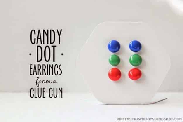 Fun Crafts To Do With A Hot Glue Gun | Best Hot Glue Gun Crafts, DIY Projects and Arts and Crafts Ideas Using Glue Gun Sticks | Candy Dot Earrings