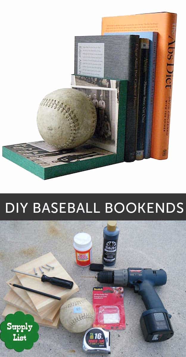 Crafts for Men and Manly DIY Project Ideas Guys Love - Fun Gifts, Manly Decor, Games and Gear. Tutorials for Creative Projects to Make This Weekend | DIY Baseball Bookends 