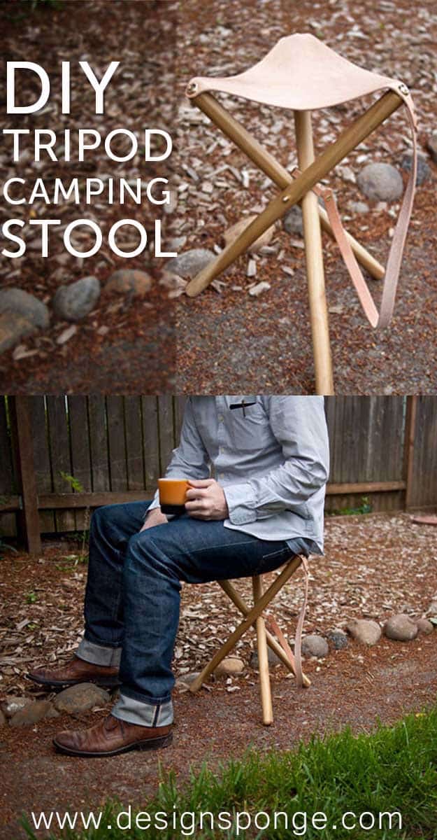 Cool Cheap Crafts for Men | DIY Outdoor Gear for Camping and Backyard - Fun DIY Mens Gifts, Home Decor, for Mans Room | Garage Gear | DIY Tripod Camping Stool 