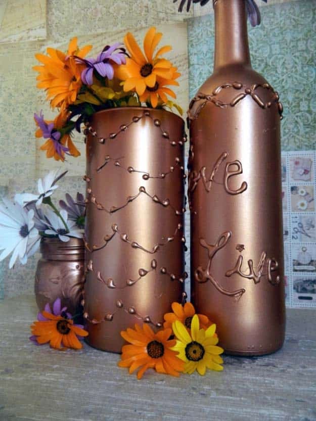 Fun Crafts To Do With A Hot Glue Gun | Best Hot Glue Gun Crafts, DIY Projects and Arts and Crafts Ideas Using Glue Gun Sticks | Decorate Vase and Bottles with a Glue Gun