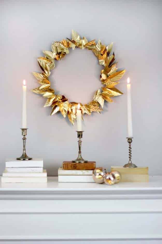 DIY Holiday Wreaths Make Awesome Homemade Christmas Decorations for Your Front Door | Cool Crafts and DIY Projects by DIY JOY | Embossed Foil Leaf Wreath