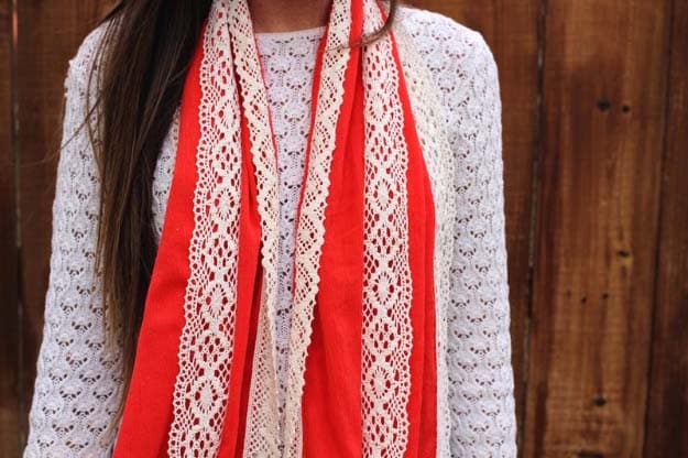 DIY Crafts You Can Make with Lace | Cool DIY Ideas for Fashion, Decor, Gifts, Jewelry and Home Accessories Made With Lace | Lace Infinity Scarf | http://diyjoy.com/diy-crafts-ideas-with-lace