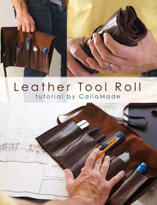 DIY Gifts For Men Pinterest | Leather Tool Roll | Handmade Christmas Gift Ideas for Your Husband, Dad, Father , Brother | Unique Homemade Presents to Give Him for Christmas, Birthdays, Anniversaries and Valentine’s Day 