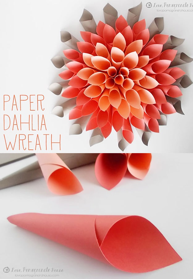 Cheap DIY Holiday Wreaths- Cheap Homemade Christmas Decorations for Your Front Door | Easy Crafts and DIY Projects by DIY JOY | Paper Dahlia Wreath