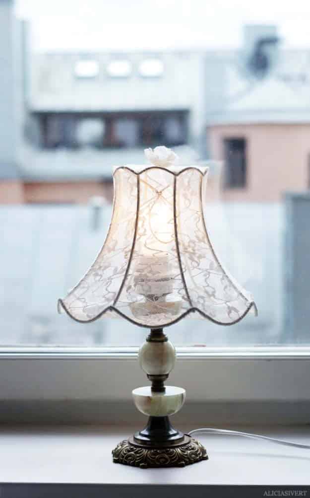 DIY Crafts You Can Make with Lace | Cool DIY Ideas for Fashion, Decor, Gifts, Jewelry and Home Accessories Made With Lace | Redress a Lampshade with a Pair of Lace Tights | http://diyjoy.com/diy-crafts-ideas-with-lace