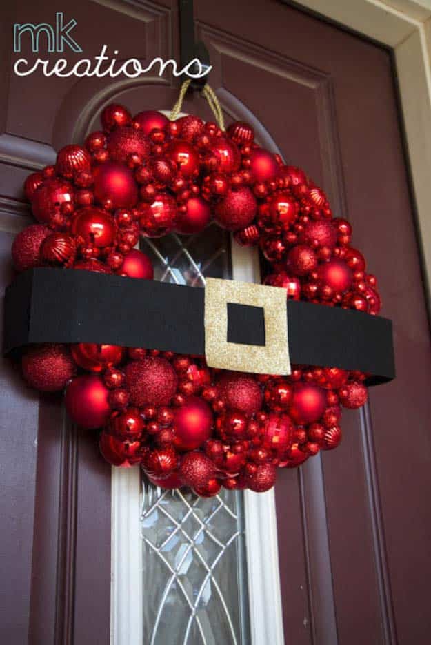 Homemade Holiday Decor Ideas - DIY Holiday Wreaths Make Awesome Homemade Christmas Decorations for Your Front Door | Cool Crafts and DIY Projects by DIY JOY | Santa Christmas Ball Wreath #diy