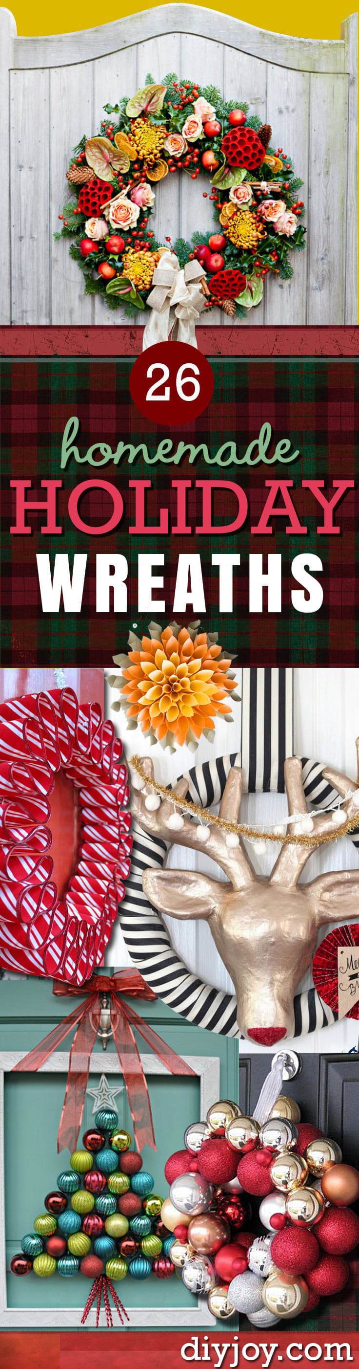 DIY Holiday Wreath Pinterest - Easy DIY Holiday Decor Ideas - Homemade Christmas Decorations for the Holidays - DIY Christmas Crafts and Projects at DIY JOY