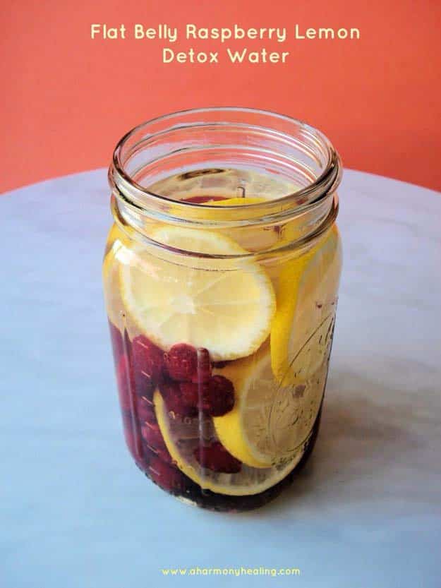31 Detox Water Recipes for Drinks To Cleanse Skin and Body. Easy to Make Waters and Tea Promote Health, Diet and Support Weight loss | Flat Belly Raspberry Lemon Detox Water #detox #recipes #detoxwater #healthy