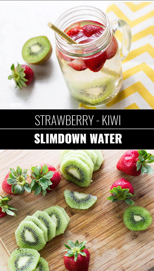  31 Detox Water Recipes for Drinks To Cleanse Skin and Body. Easy to Make Waters and Tea Promote Health, Diet and Support Weight loss | Detox Water Recipe - Strawberry Kiwi Slim Down Water #detox #recipes #detoxwater #healthy 