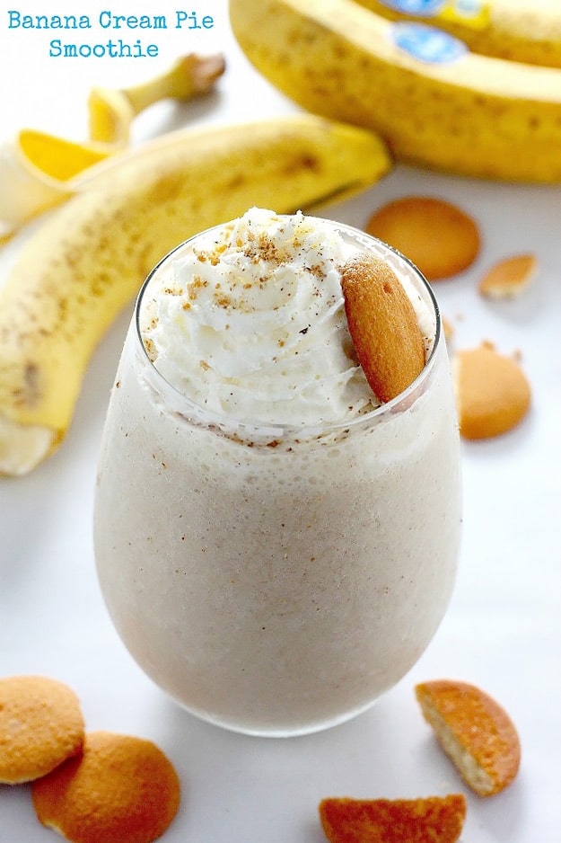 Healthy smoothie recipes and easy ideas perfect for breakfast, energy. Low calorie and high protein recipes for weightloss and to lose weight. Simple homemade recipe ideas that kids love. | Banana Cream Pie Smoothie #smoothies #recipess