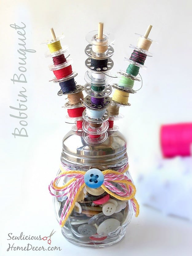 DIY Craft Room Ideas and Craft Room Organization Projects - Bobbin Bouquet - Cool Ideas for Do It Yourself Craft Storage - fabric, paper, pens, creative tools, crafts supplies and sewing notions 