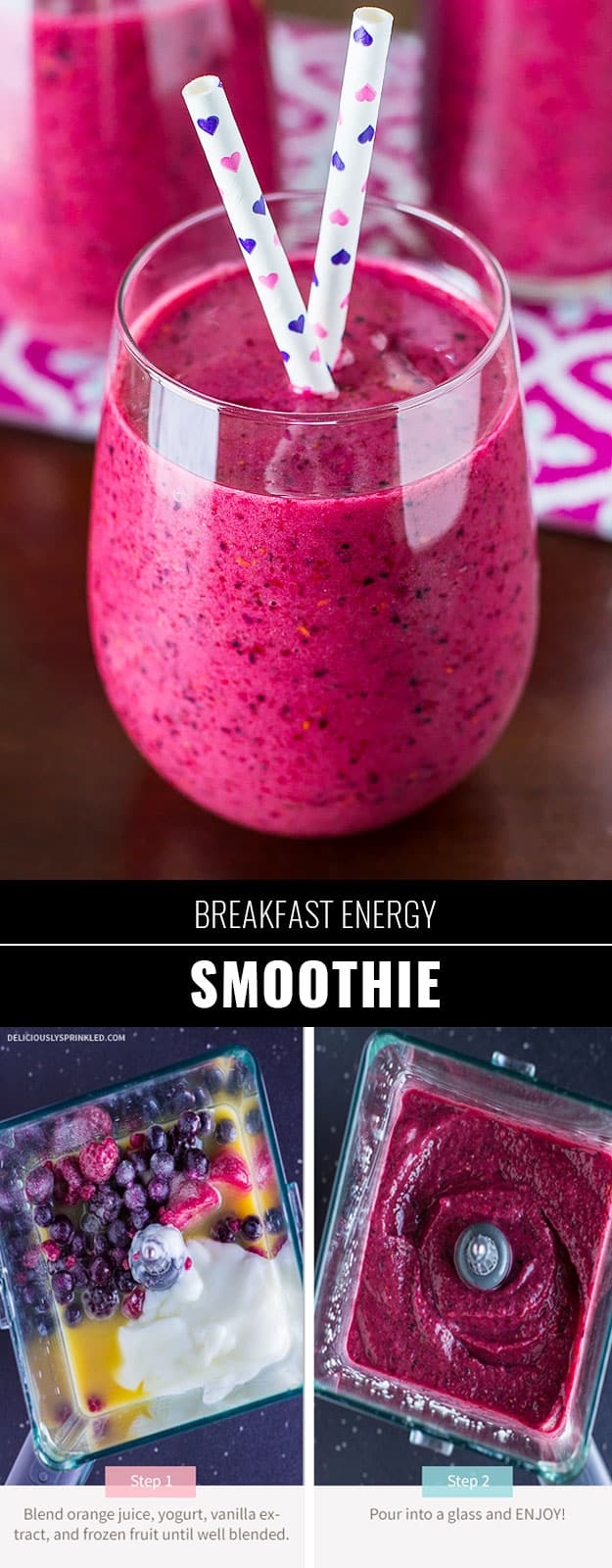 Healthy smoothie recipes and easy ideas perfect for breakfast, energy. Low calorie and high protein recipes for weightloss and to lose weight. Simple homemade recipe ideas that kids love. | Breakfast Energy Smoothie #smoothies #recipess