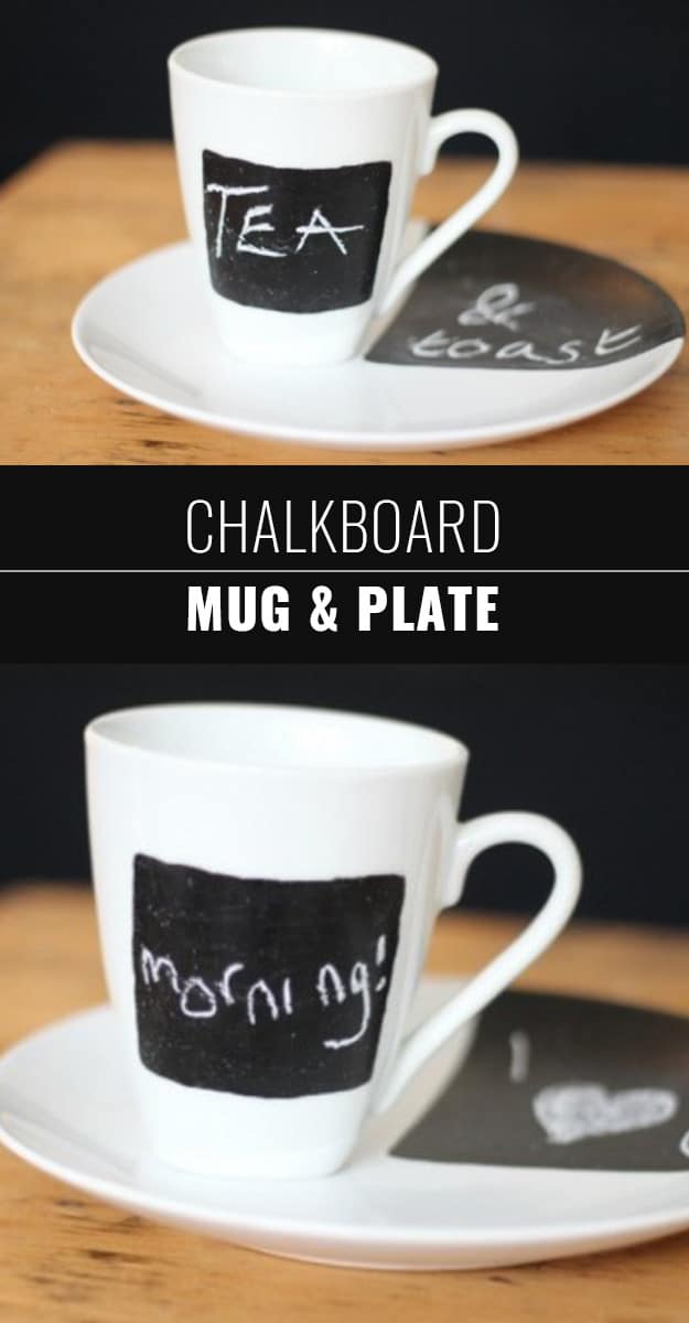 DIY Chalkboard Paint Ideas for Furniture Projects, Home Decor, Kitchen, Bedroom, Signs and Crafts for Teens. | Chalkboard Mug and Plate 