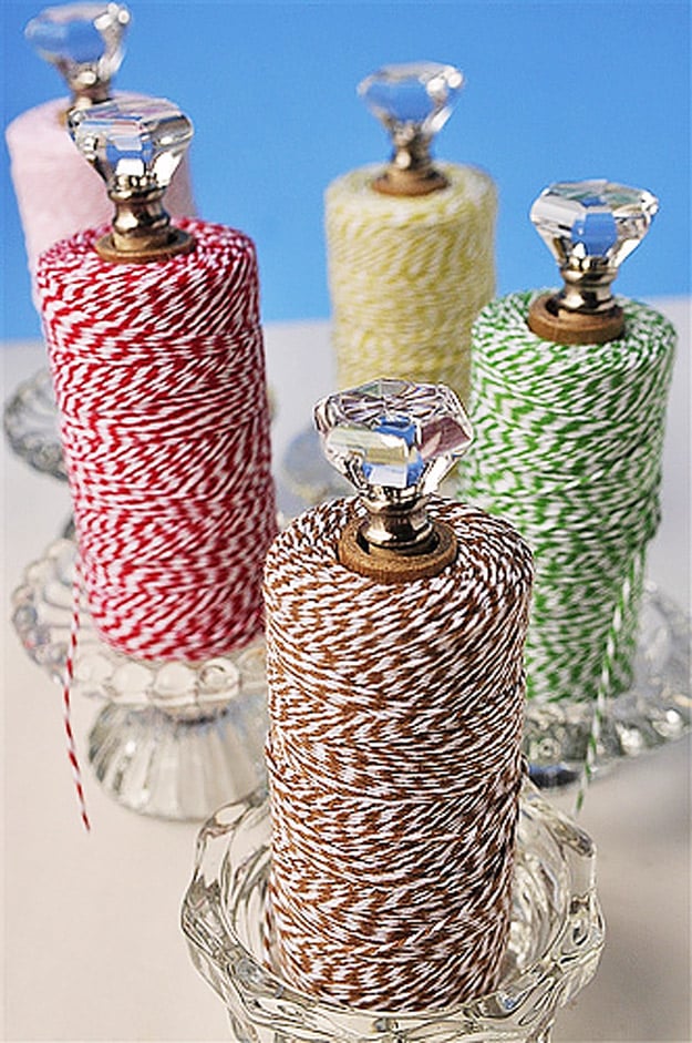 DIY Craft Room Ideas and Craft Room Organization Projects - Candleholder Twine Storage - Cool Ideas for Do It Yourself Craft Storage - fabric, paper, pens, creative tools, crafts supplies and sewing notions 