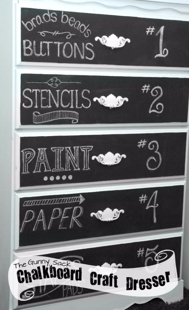 DIY Chalkboard Paint Ideas for Furniture Projects, Home Decor, Kitchen, Bedroom, Signs and Crafts for Teens. | Chalkboard Art Dresser 