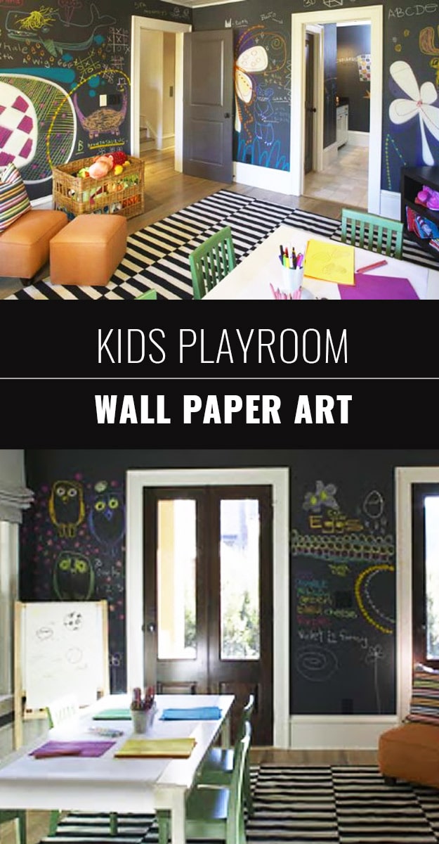 DIY Chalkboard Paint Ideas for Furniture Projects, Home Decor, Kitchen, Bedroom, Signs and Crafts for Teens. | Chalkboard Playroom Wallpaper Art for Kids 