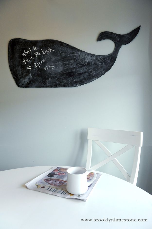 DIY Chalkboard Paint Ideas for Furniture Projects, Home Decor, Kitchen, Bedroom, Signs and Crafts for Teens. | Chalkboard Whale Wall Decor 