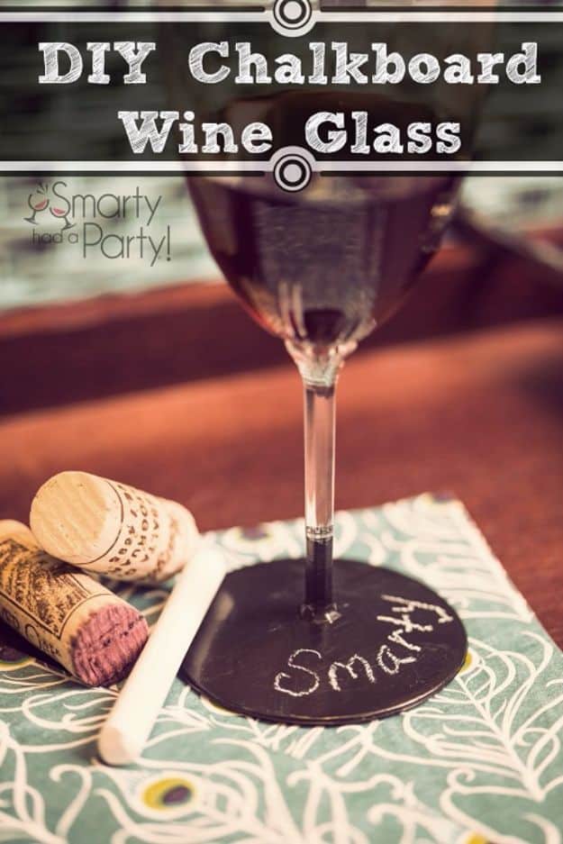 DIY Chalkboard Paint Ideas for Furniture Projects, Home Decor, Kitchen, Bedroom, Signs and Crafts for Teens. | Chalkboard Wine Glass 