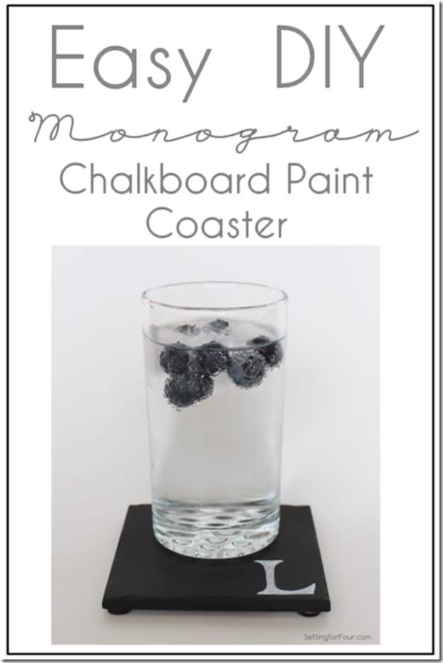 DIY Chalkboard Paint Ideas for Furniture Projects, Home Decor, Kitchen, Bedroom, Signs and Crafts for Teens. | DIY Monogram Chalkboard Paint Coasters 