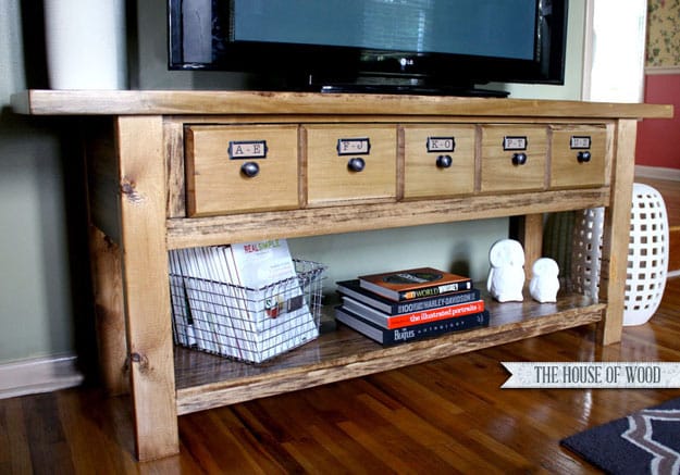 DIY Furniture Store KnockOffs - Do It Yourself Furniture Projects Inspired by Pottery Barn, Restoration Hardware, West Elm. Tutorials and Step by Step Instructions | DIY Pottery Barn-Inspired Media Console #diyfurniture #diyhomedecor #copycats