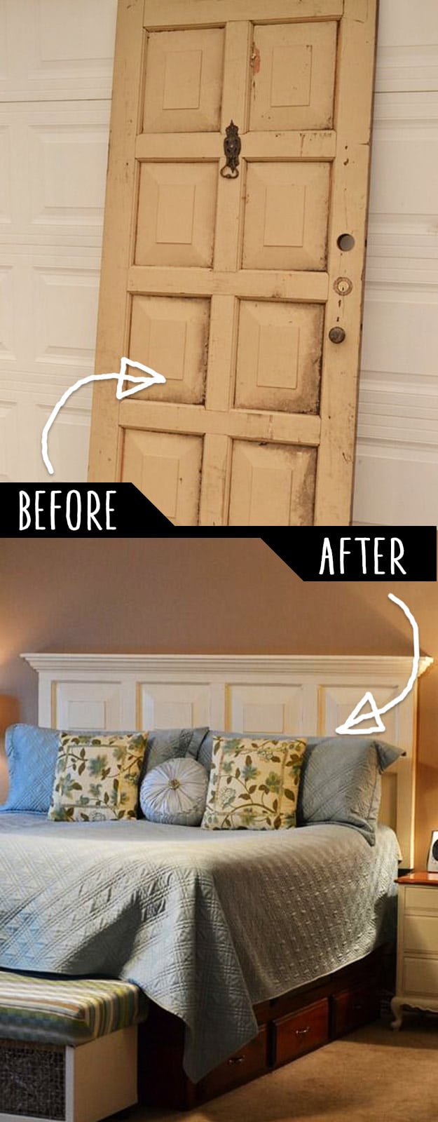 DIY Furniture Hacks | Door Headboard | Cool Ideas for Creative Do It Yourself Furniture Made From Things You Might Not Expect - http://diyjoy.com/diy-furniture-hacks